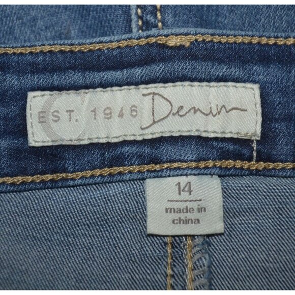 Cato Ladies Cropped Ankle Denim Blue Jeans Size 14 Cute Stretch Raw Flared Hem - Picture 9 of 11